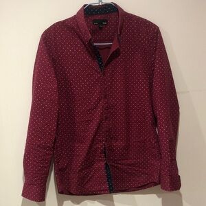 Men's Burgundy Dot-Print Long Sleeve Shirt